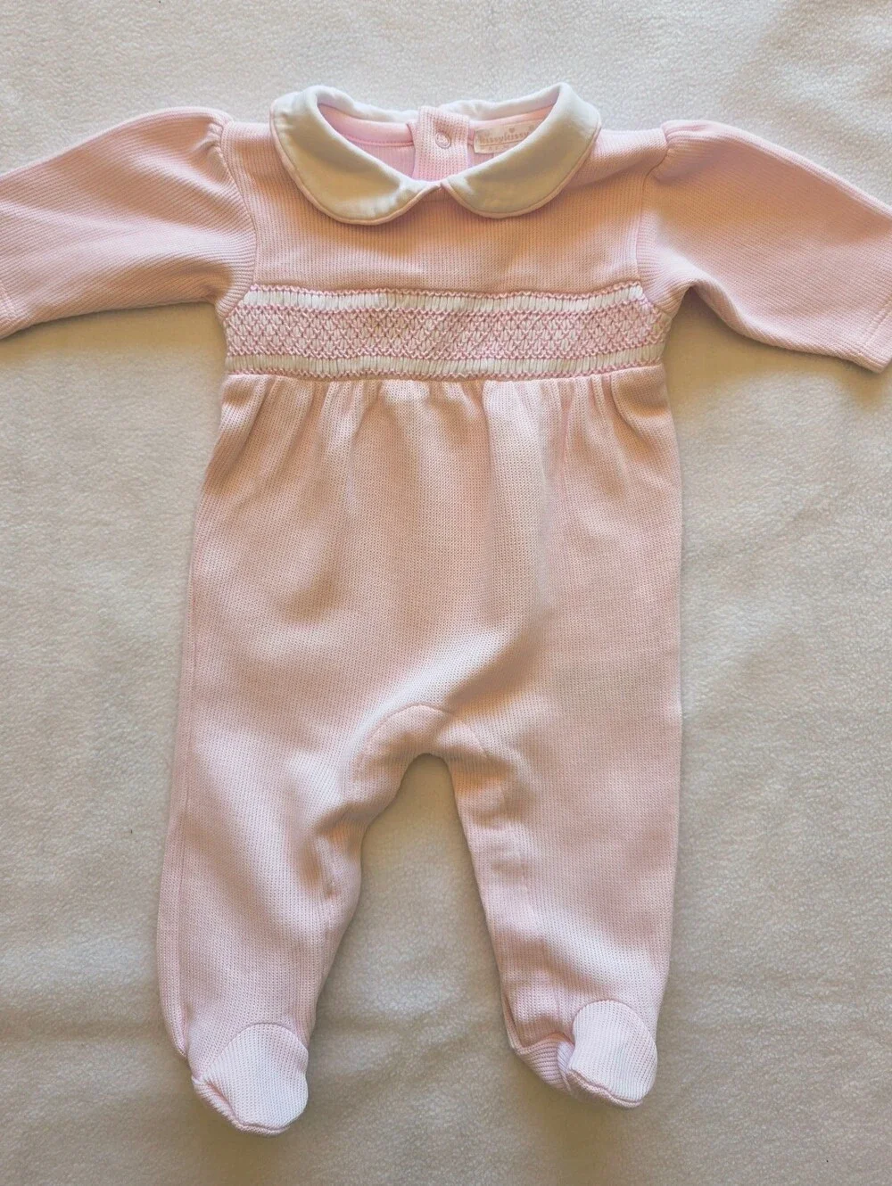 Kissy Kissy Premier Hand Smocked Pink Footie With Collar